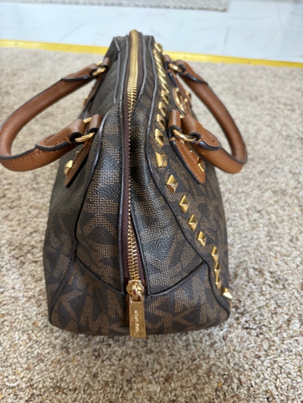 Michael Kors Beige and Tan Logo Dome Satchel - Picture 5 of 7